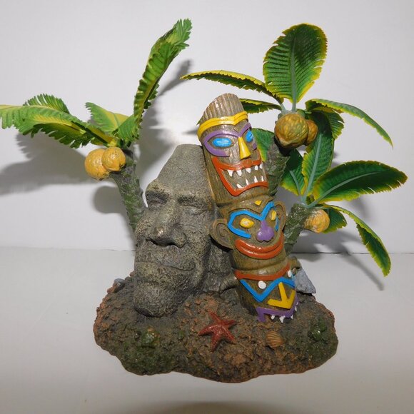 Set 3 Aquarium Fish Tank Tahiti Village Moai Head Decore Ornament Decorations - Picture 3 of 5